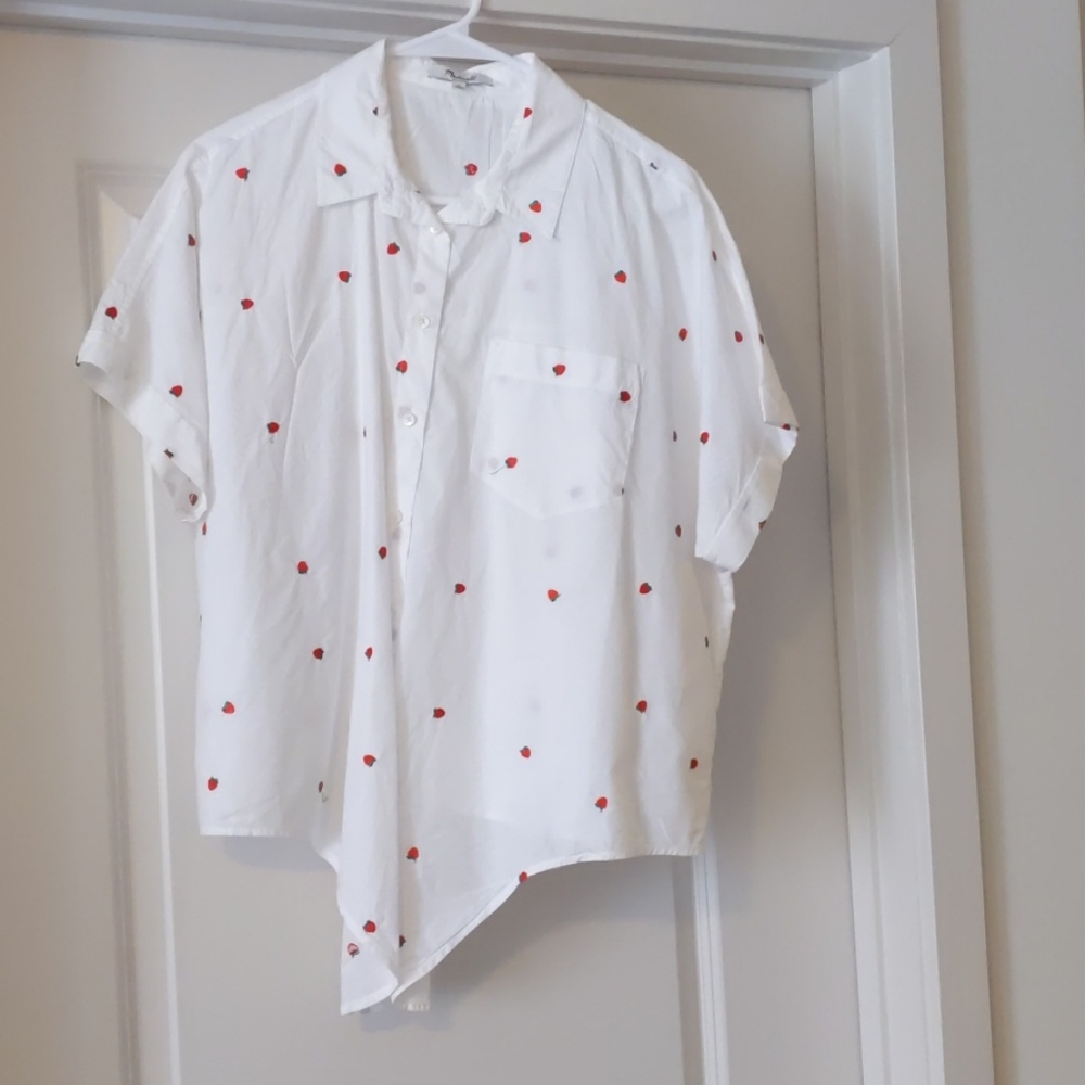 Madewell strawberry tie front button up